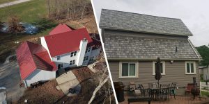 Metal roof vs. asphalt shingle roof on two residential homes.